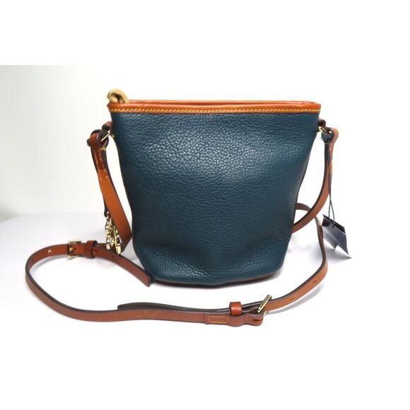 Dooney & Bourke Pebble Grain Leather Sac Crossbody Bag Blue Brown Leather NWT - Picture 2 of 9